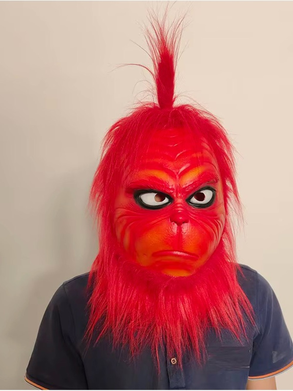Red Grinch-Inspired Costume Mask - Faux Fur Facial Mask